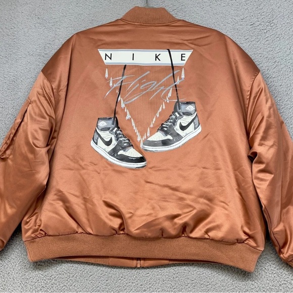 Nike Women Jordan Flight Renegade Oversized Bomber Satin Jacket Brown Sz xL $250 - Picture 1 of 4